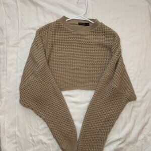 Nasty Gal Beige Cropped Knit Sweater Women's, Sz M, Boho, Casual